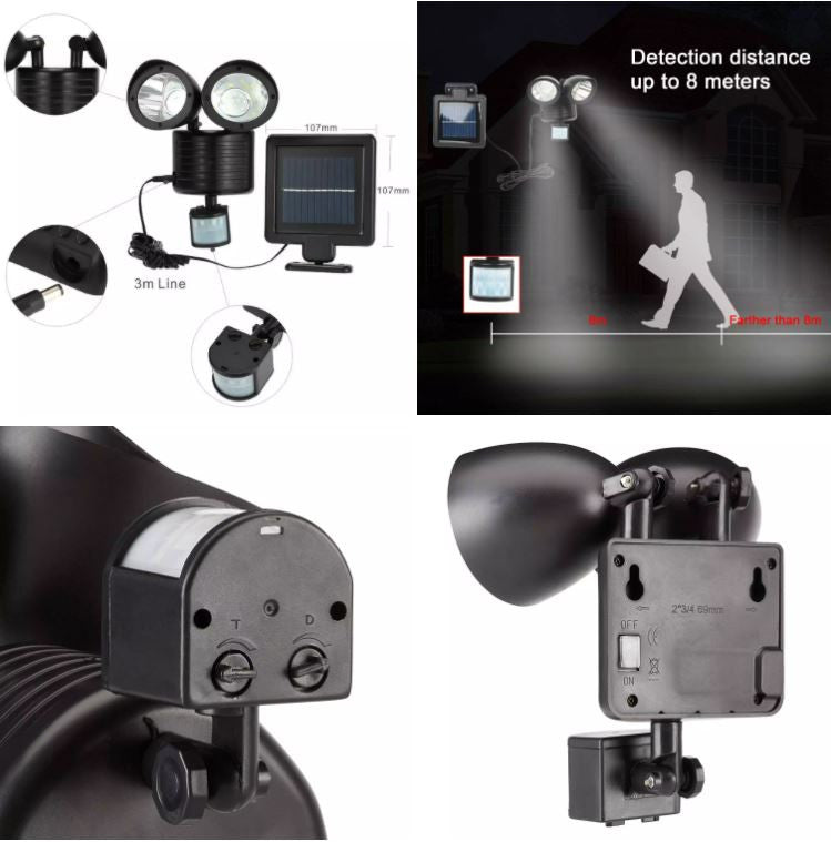 Lampa solara Twin Head cu senzor de miscare