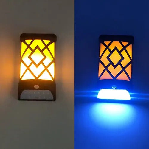 Set 2 Lampi LED Solare Pentru Perete, 2 in 1, Efect De Flacara, Senzor de miscare