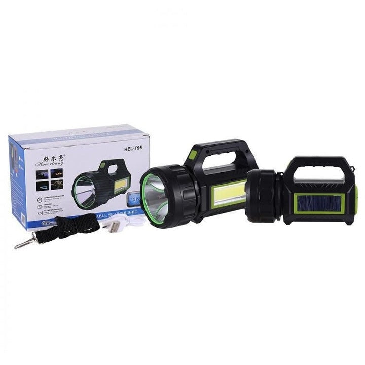 Lanternă cu Încărcare Solară și USB HEL-T95, LED COB 10W, 600 lm, Acumulator 20000 mAh