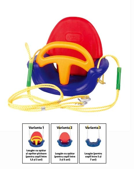 Leagan 3in1, convertibil, cu spatar si opritor picioare pentru copii varsta 1,5 - 7 ani
