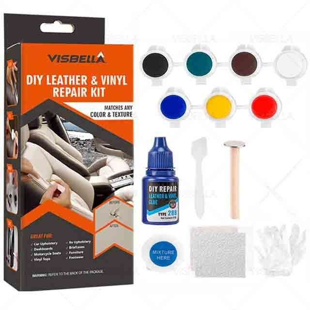 Kit pentru reparat materiale din piele naturala si sintetica, reconditionare scaune auto, 7 culori