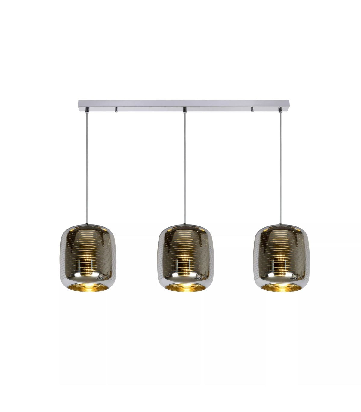 Lustră cu 3 Pendule, Crom, Abajururi din Sticlă, 3 x E27