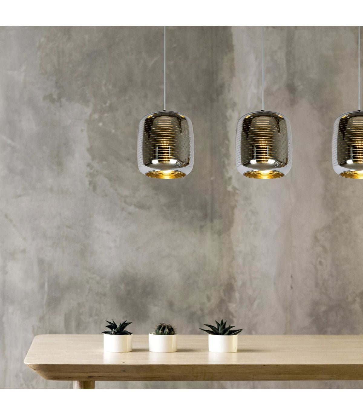 Lustră cu 3 Pendule, Crom, Abajururi din Sticlă, 3 x E27