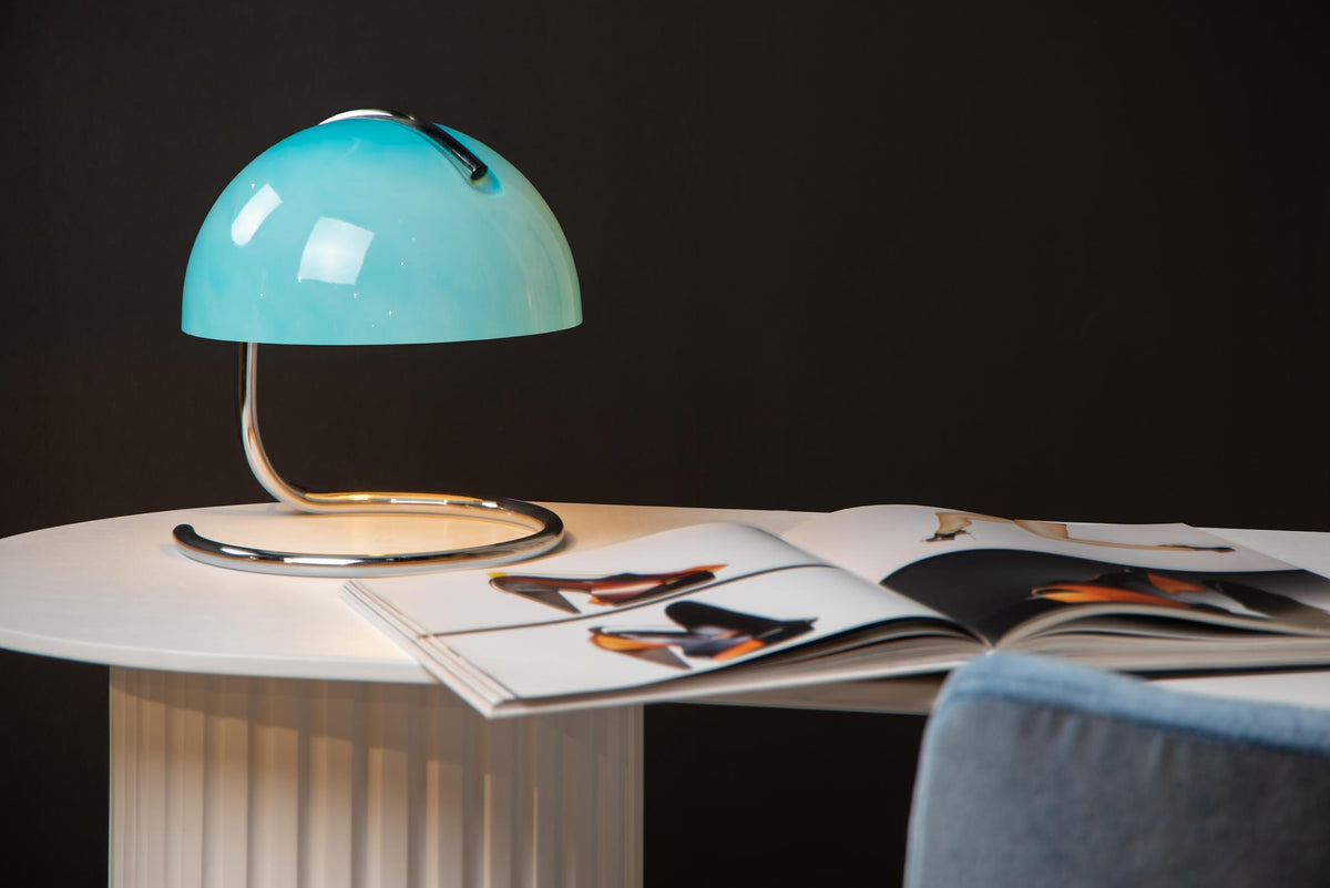 Lampă de Masă CATO din Sticlă Albastră, Ø23,5 cm, 1 x E27