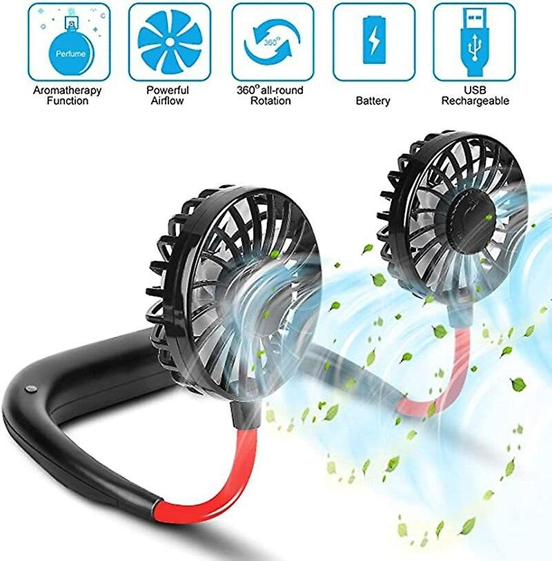Mini ventilator portabil dublu pentru gât, cu acumulator și 3 trepte de viteză: Răcorire personală la îndemână