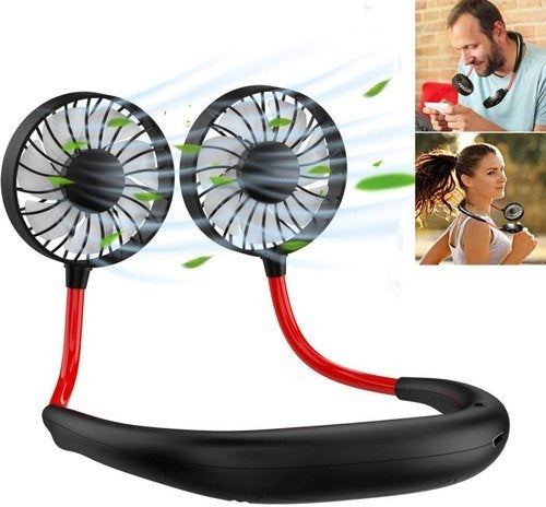 Mini ventilator portabil dublu pentru gât, cu acumulator și 3 trepte de viteză: Răcorire personală la îndemână
