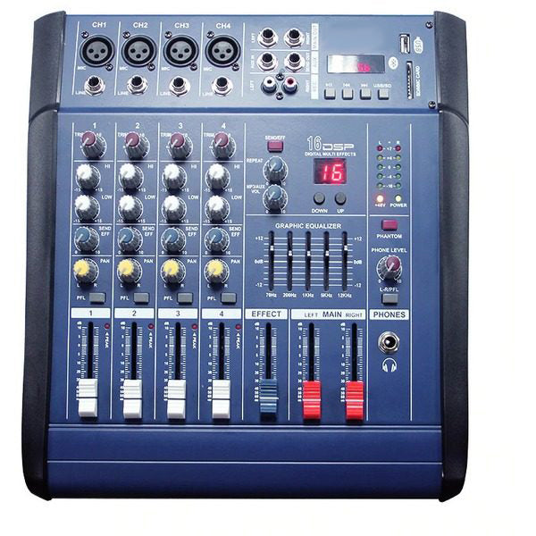Mixer audio cu amplificare cu Bluetooth, 2 x 200 Watt si 4 canale