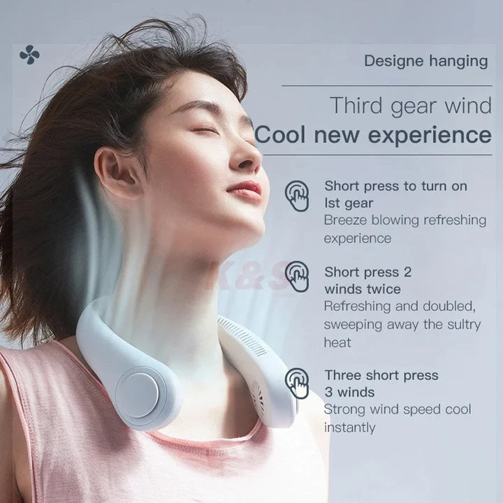 Descoperă confortul răcoros cu mini-ventilatorul portabil pentru gât, cu acumulator și 3 trepte de viteză!