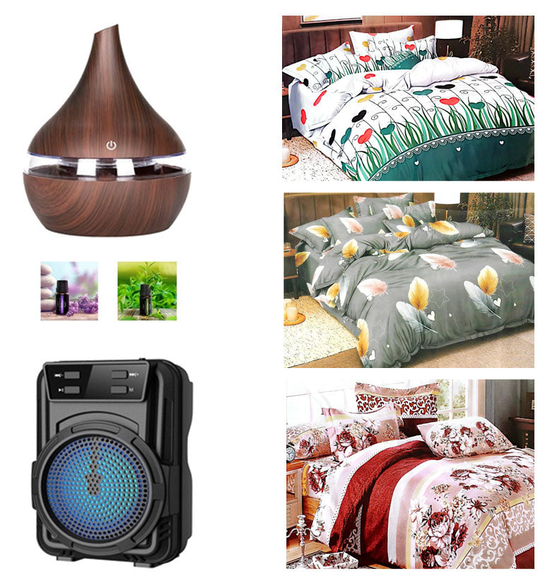 PROMOTIE LIMITATA! LENJERIE DE PAT 4 PIESE DIN FINET 180X230 CM MODEL FLORAL + UMIDIFICATOR AROMATERAPIE + SET 2 ULEIURI AROMATERAPIE + BOXA PORTABILA
