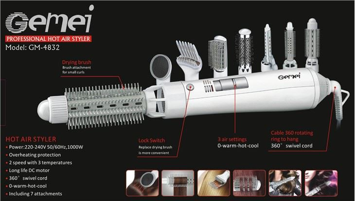 Aparat pentru coafat, 7 in 1, 2 trepte de viteza, putere 1000W , GM-4832