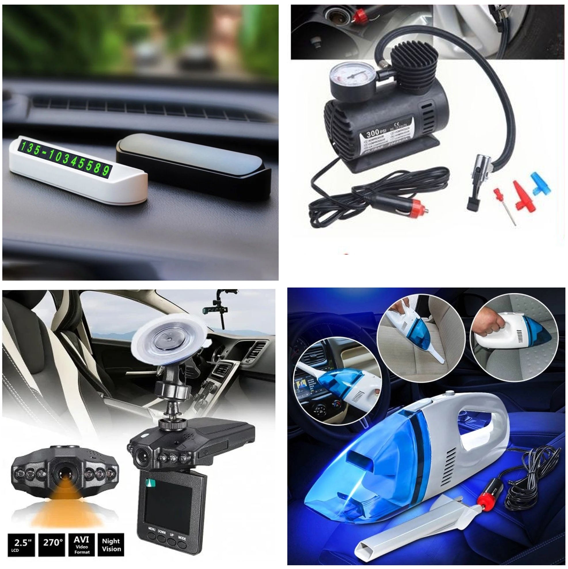 PROMO PACHET COMPLET PENTRU AUTO, CAMERA AUTO DVR + ASPIRATOR PORTABIL, COMPRESOR AUTO SI SUPORT DE AFISARE NUMAR