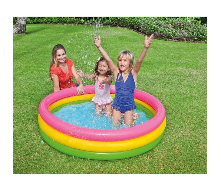 Piscină Gonflabilă pentru Copii 150x35 cm cu Podea Moale Gonflabilă, Model Curcubeu