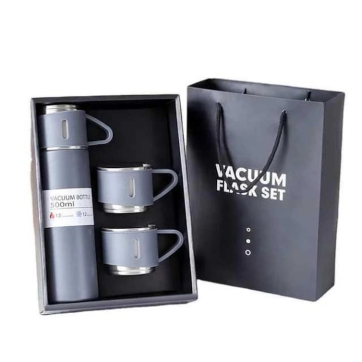 Termos din Inox 400 ml cu 3 Căni Incluse, pentru Cafea și Ceai