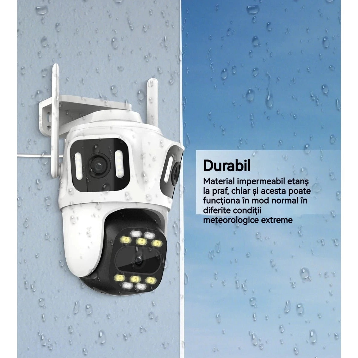 Cameră de Supraveghere Wi-Fi P15 cu 3 Lentile, Ultra HD, Audio Bidirecțional și Night Vision