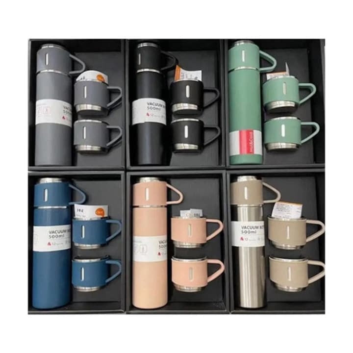 Termos din Inox 400 ml cu 3 Căni Incluse, pentru Cafea și Ceai