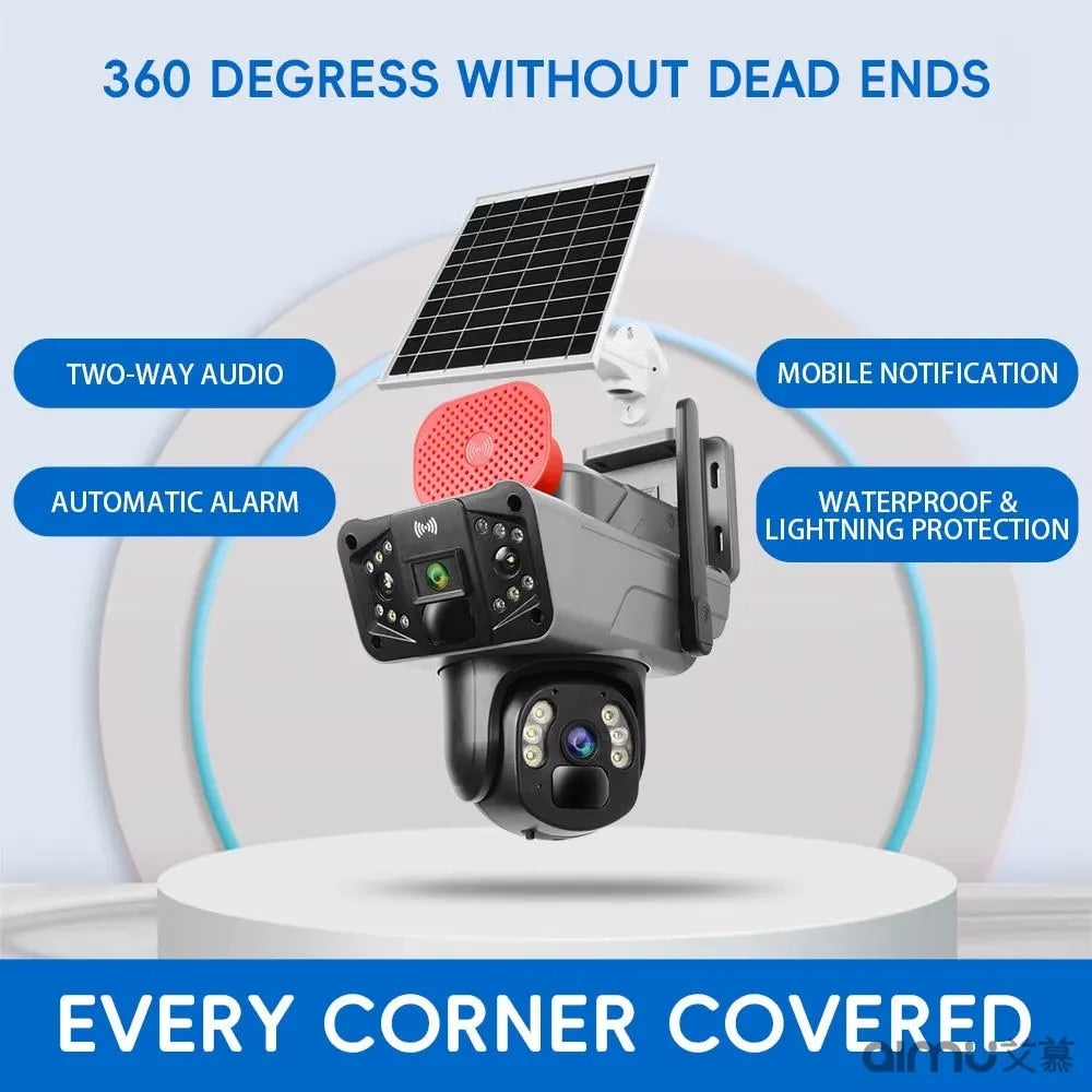 Cameră de Supraveghere Solară 8MP cu Obiectiv Dual, pentru Exterior, Fără Cabluri