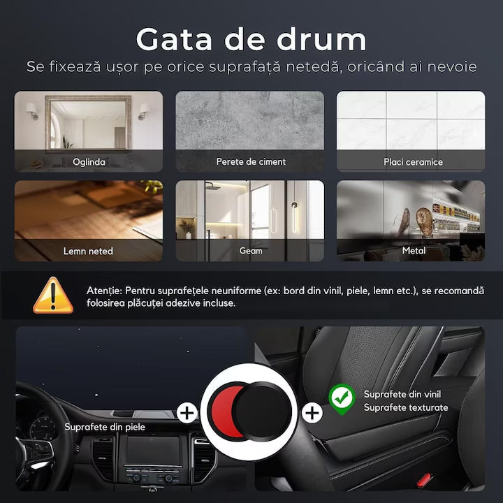 Suport Magnetic Auto Rotativ 360° – Fixare Sigură și Ajustare Rapidă pentru Smartphone-uri