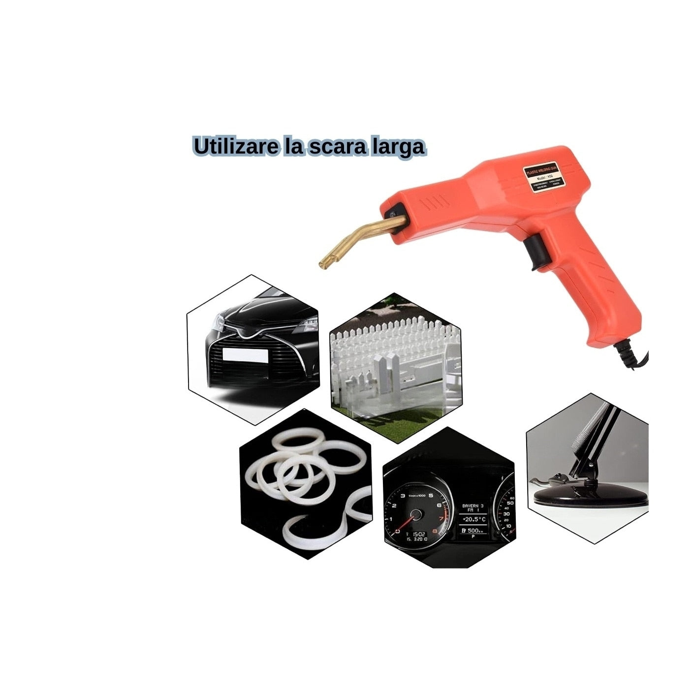 Pistol de lipit plastic, 4 tipuri de capse incluse, 50w