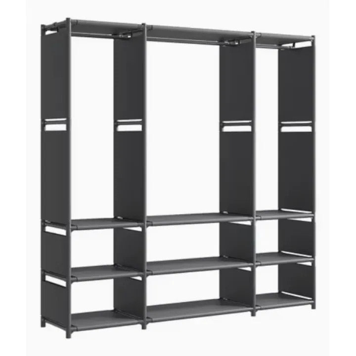Dulap Textil pentru Haine cu Rafturi și Bară, Structură Metalică, Husă Impermeabilă, 130 x 36 x 170 cm