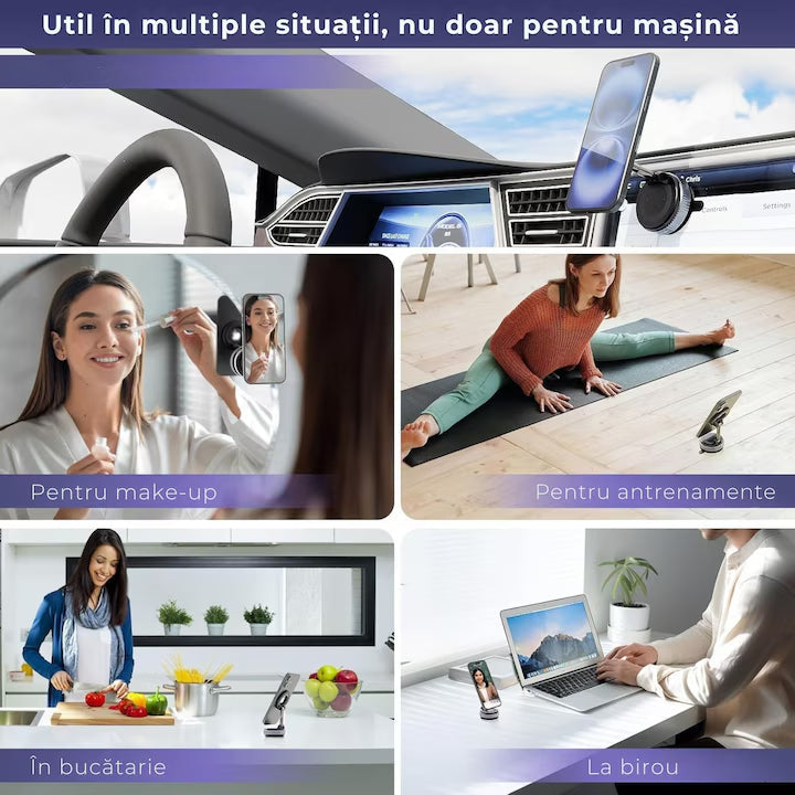Suport Magnetic Auto Rotativ 360° – Fixare Sigură și Ajustare Rapidă pentru Smartphone-uri