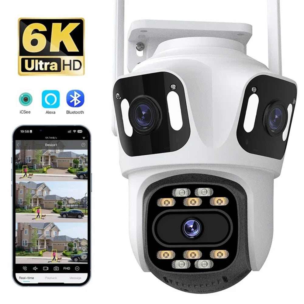 Cameră de Supraveghere Wi-Fi P15 cu 3 Lentile, Ultra HD, Audio Bidirecțional și Night Vision