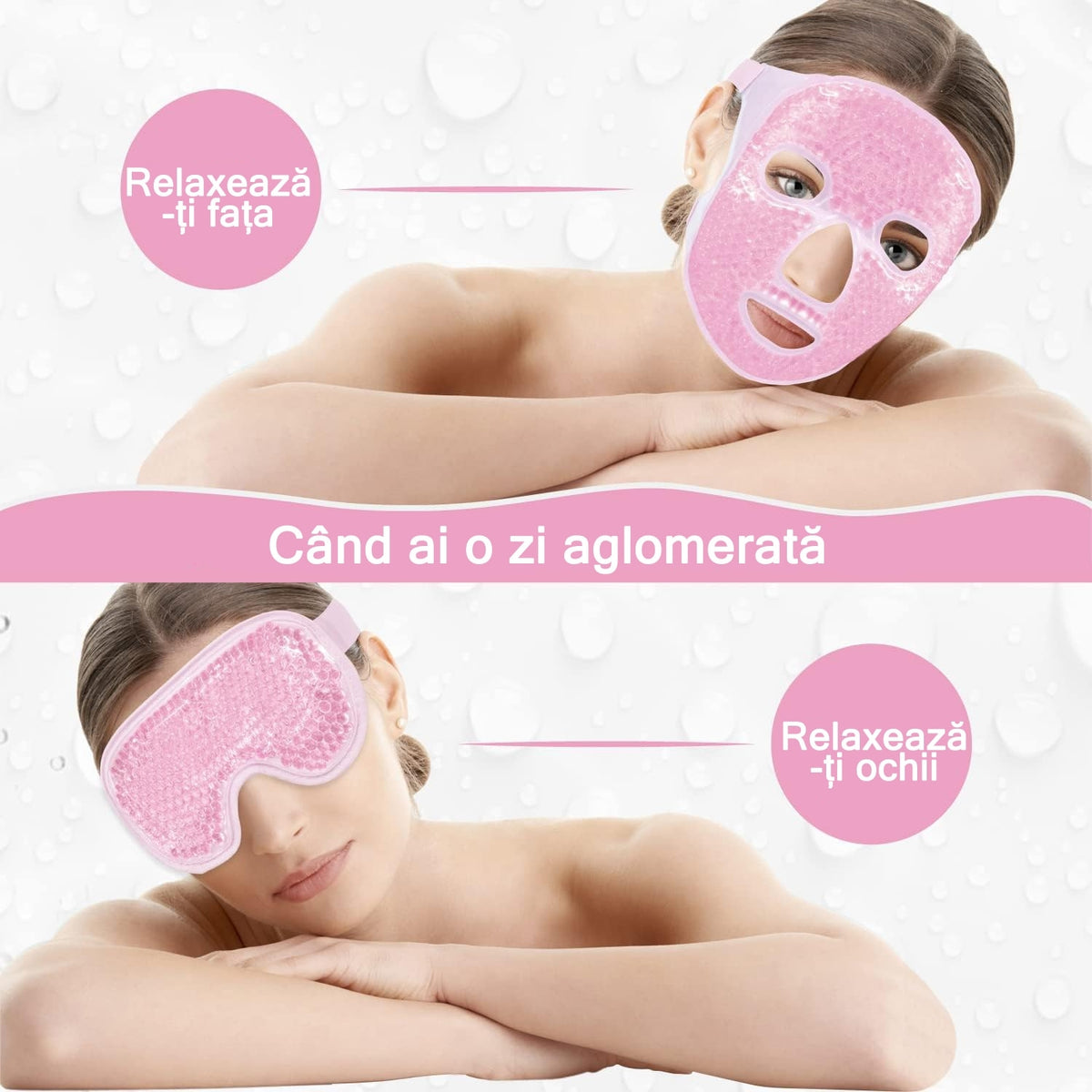 Mască Facială cu Gel Cald/Rece, Reutilizabilă, pentru Relaxare și Ochi Obosiți
