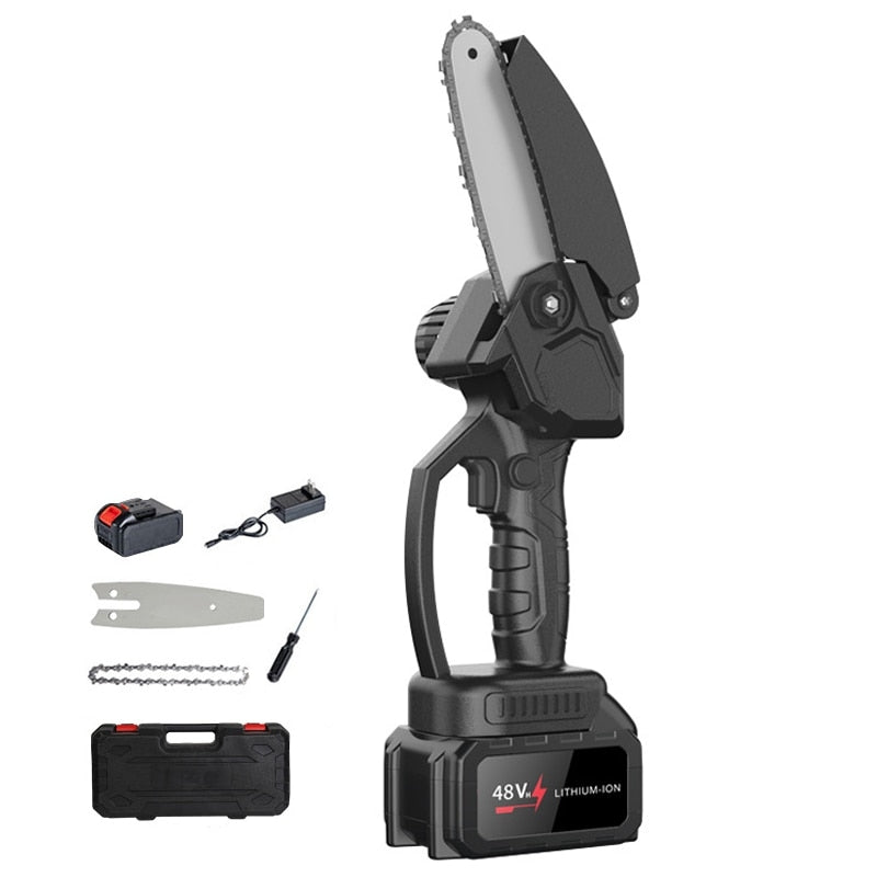 Mini Drujbă cu Acumulator 48V, Lamă 6 Inch, pentru Crengi și Lemne