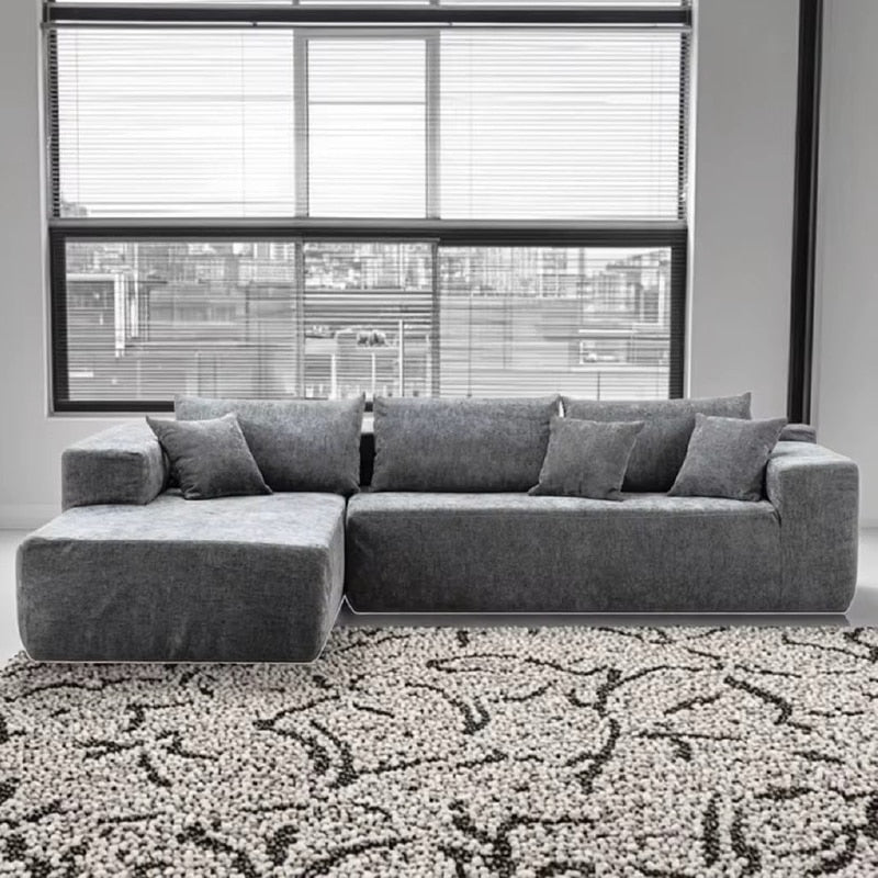 Canapea Colțar în L cu 4 Perne Decorative, Fără Asamblare, 240 x 150 x 70 cm, Gri