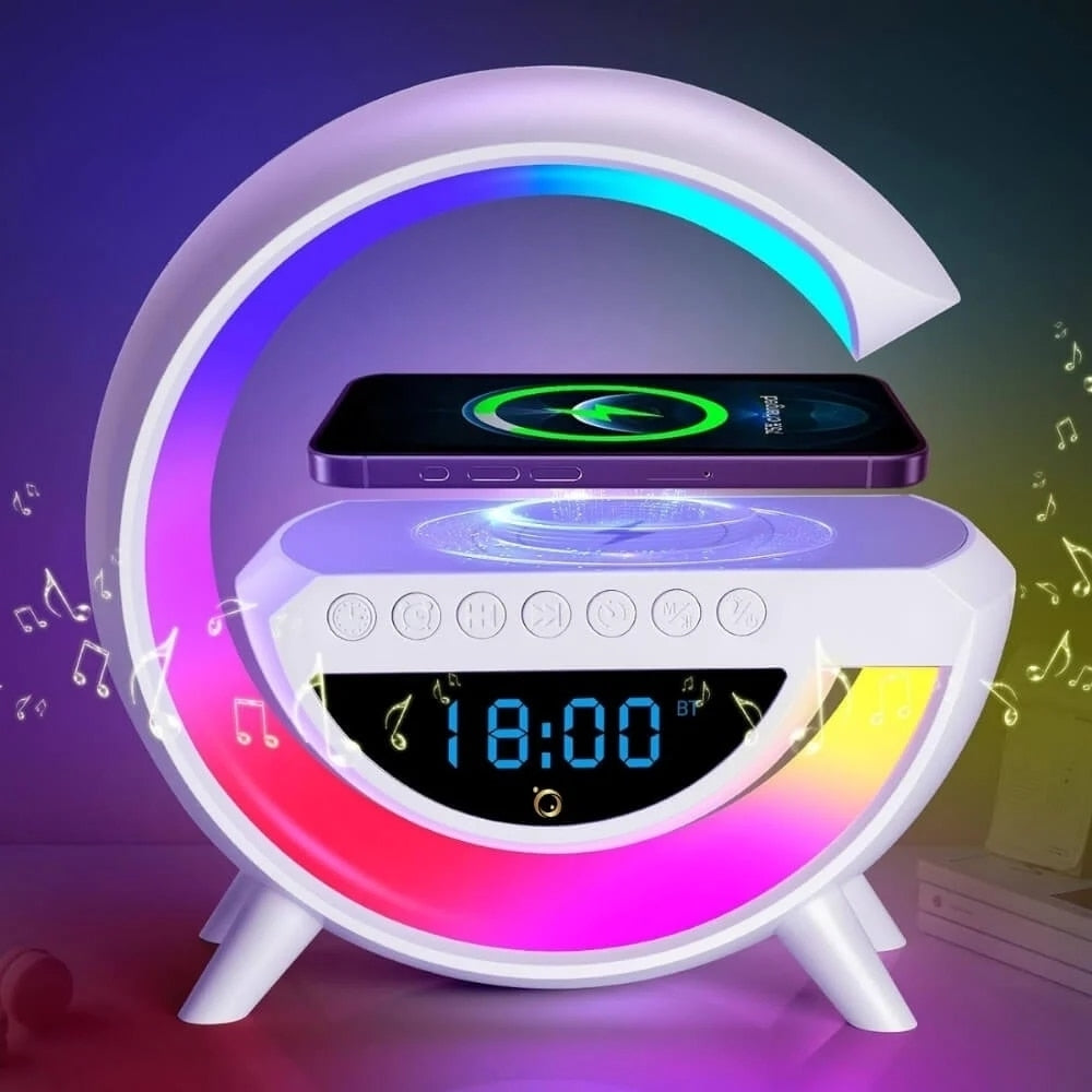 Difuzor Bluetooth cu LED ambient, încărcare wireless și ceas digital BT-3401