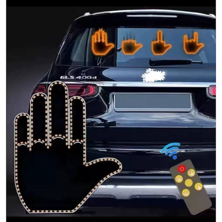 Semn LED Auto în Formă de Mână, cu Telecomandă și 4 Moduri de Afișare
