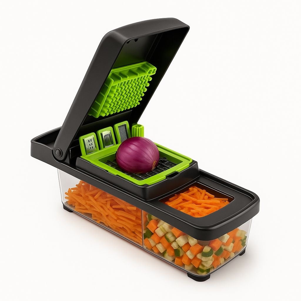 Răzătoare Multifuncțională Veggie Slicer 16 Piese, cu Recipient și Lame din Inox