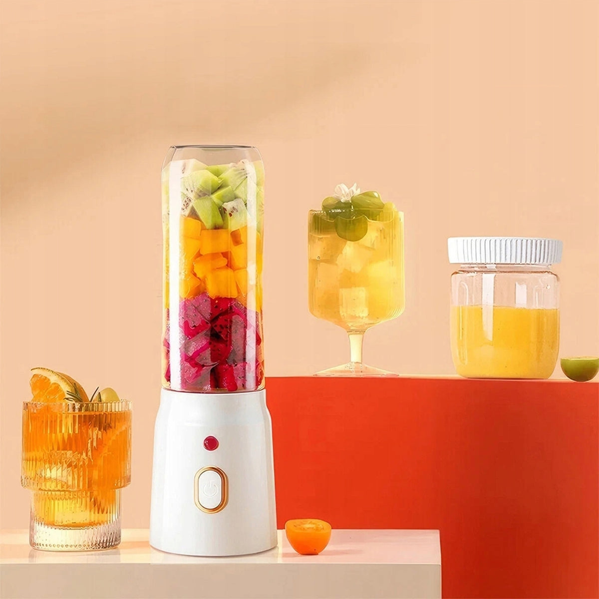 Blender Portabil cu 10 Lame din Inox, 40W, Acumulator 1500 mAh, Alb