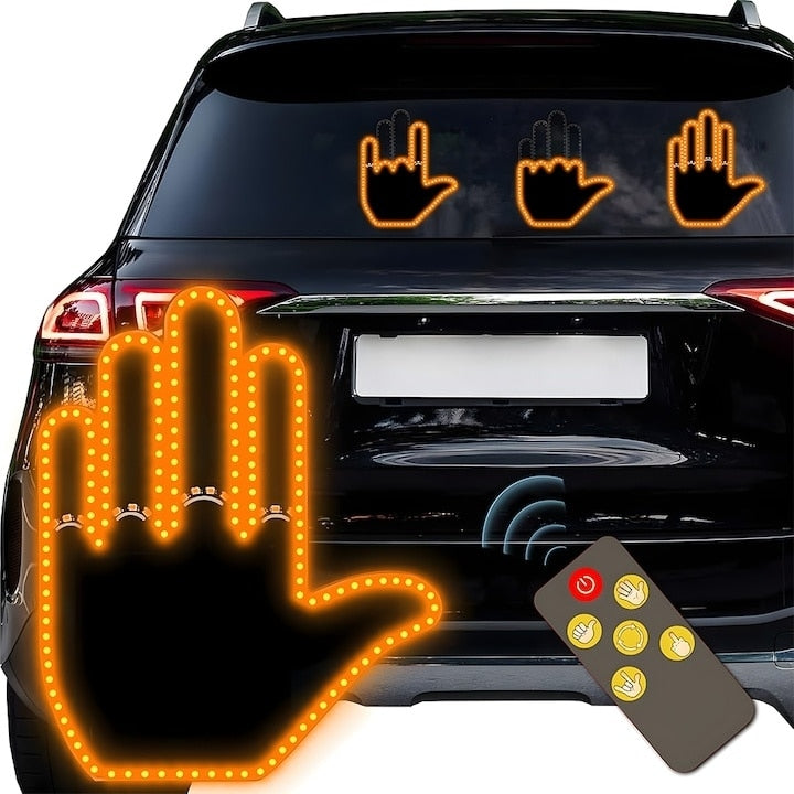 Semn LED Auto în Formă de Mână, cu Telecomandă și 4 Moduri de Afișare