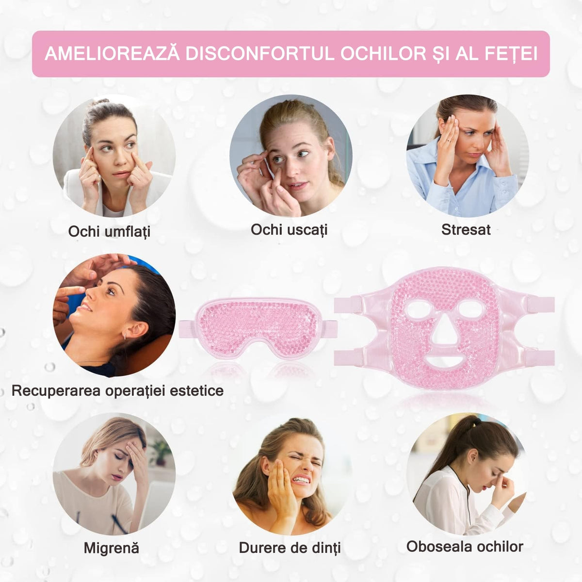 Mască Facială cu Gel Cald/Rece, Reutilizabilă, pentru Relaxare și Ochi Obosiți