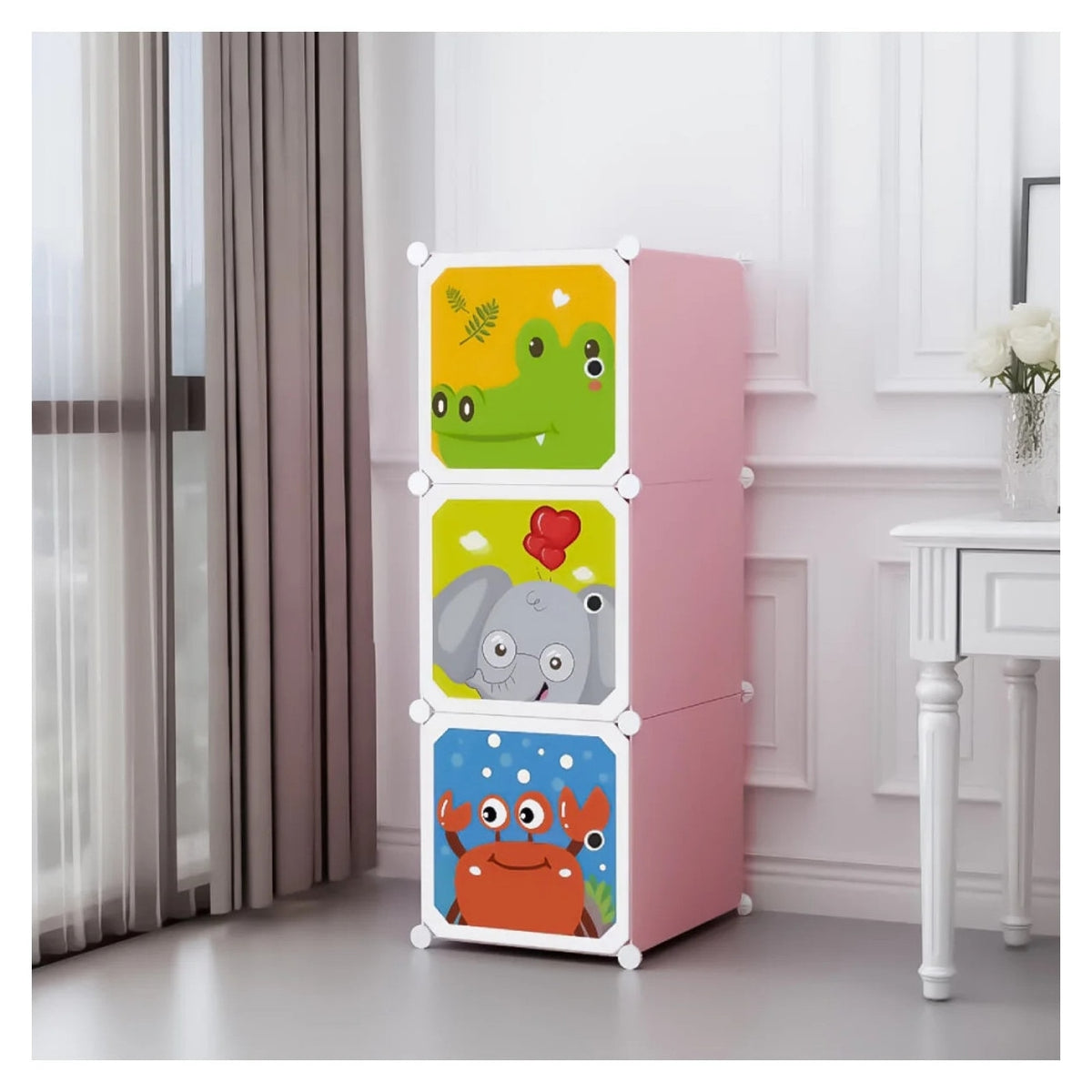 Dulap pentru Camera Copiilor din Polipropilenă cu Schelet din Oțel, 3 Compartimente, 37 x 37 x 111 cm