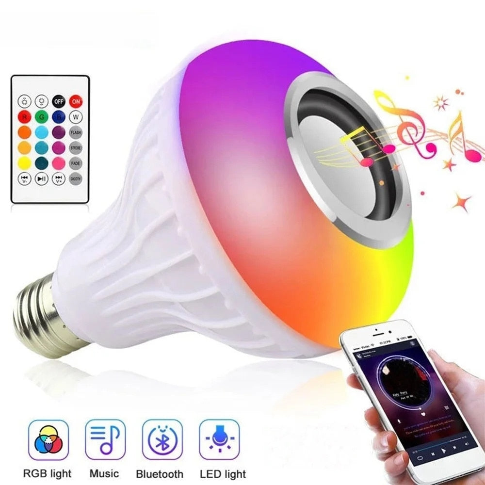 Bec Muzical LED Bluetooth E27 cu Difuzor Încorporat, Lumini RGB și Telecomandă