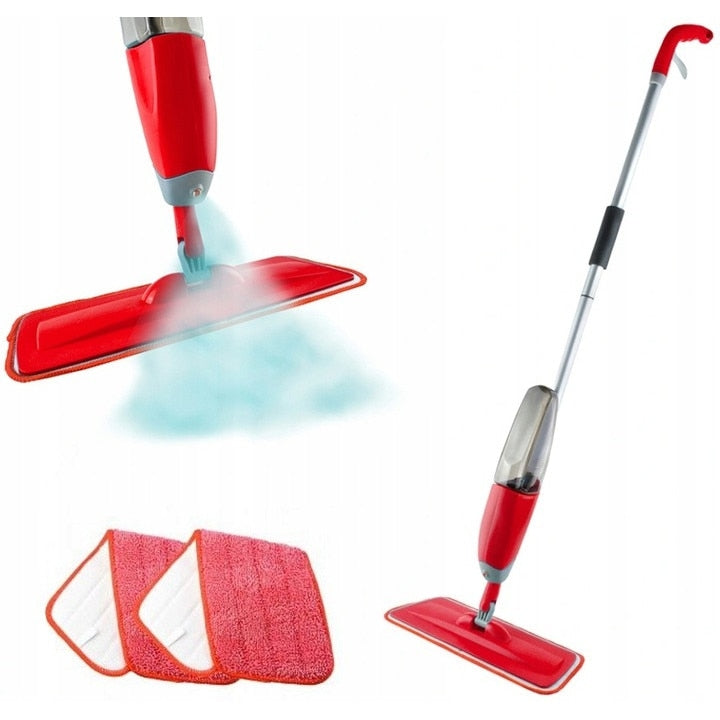Mop Plat cu Pulverizator, Cap Rotativ 360° și 3 Lavete Lavabile, Roșu