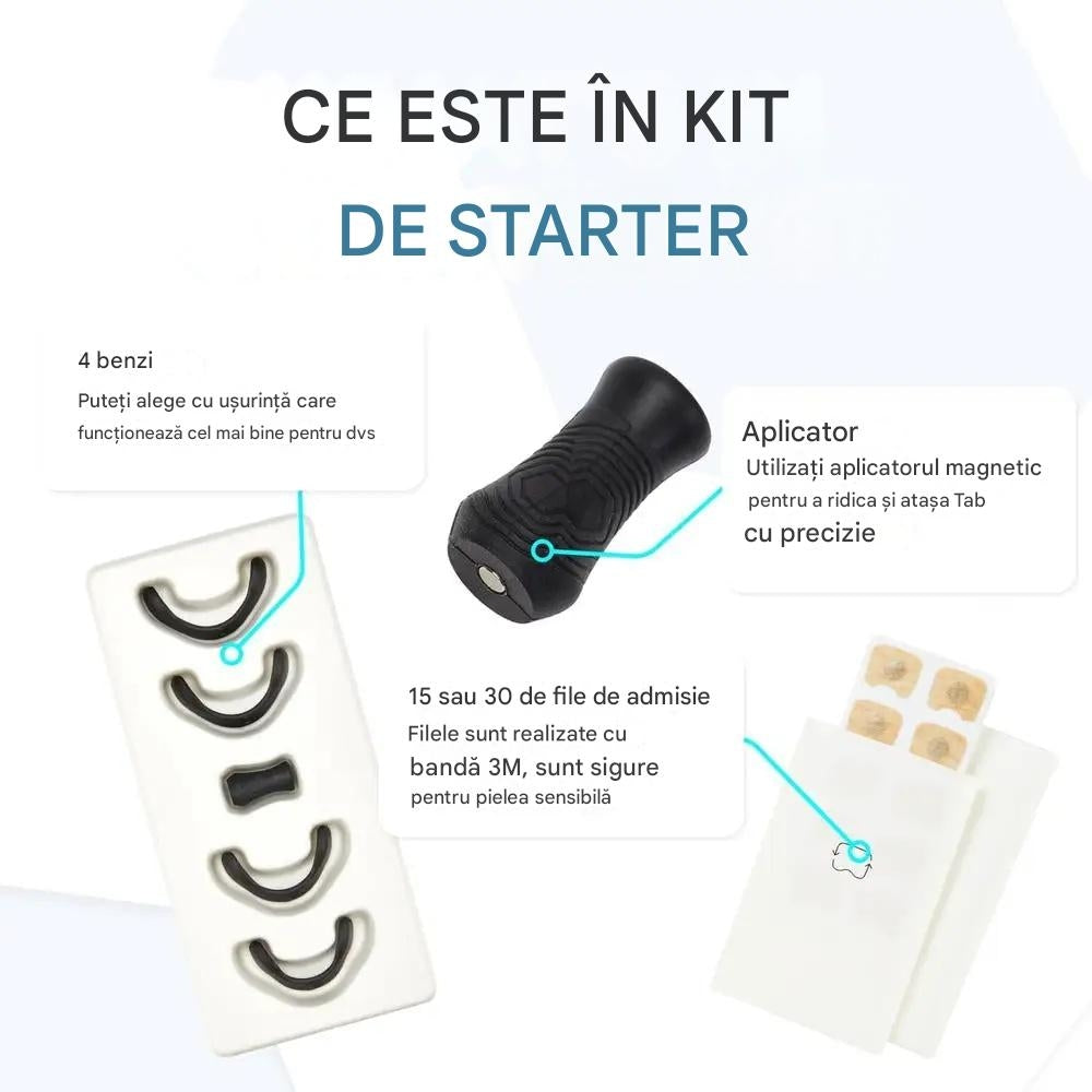 Kit Anti-Sforăit Medical – 4 Dilatatoare Nazale din Silicon Ajustabile, cu Aplicator, Negru (15 Zile)