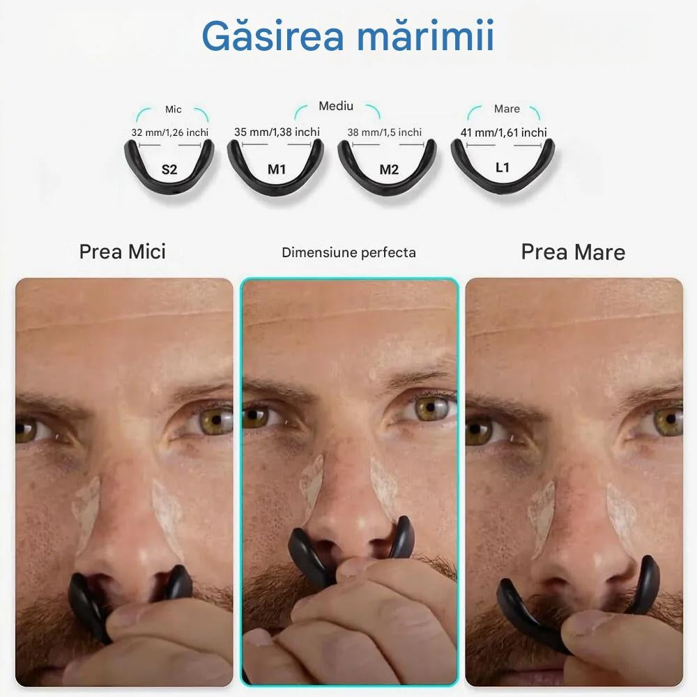 Kit Anti-Sforăit Medical – 4 Dilatatoare Nazale din Silicon Ajustabile, cu Aplicator, Negru (15 Zile)