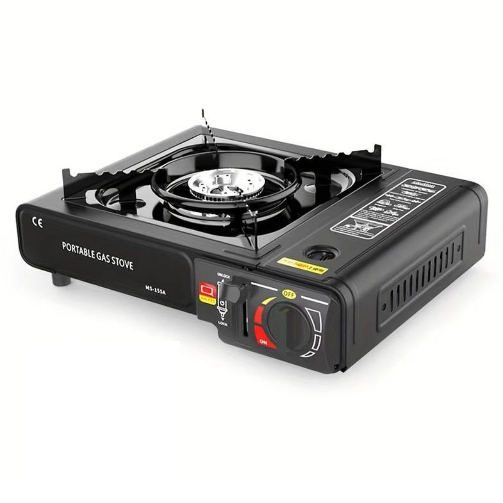 Aragaz Portabil de Camping cu Alimentare Dublă Butelie/Cartuș și Aprindere Automată