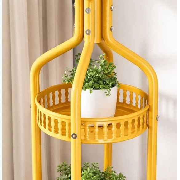 Cuier de Podea Auriu cu Agățători Multiple și 2 Rafturi, Design Vertical Compact