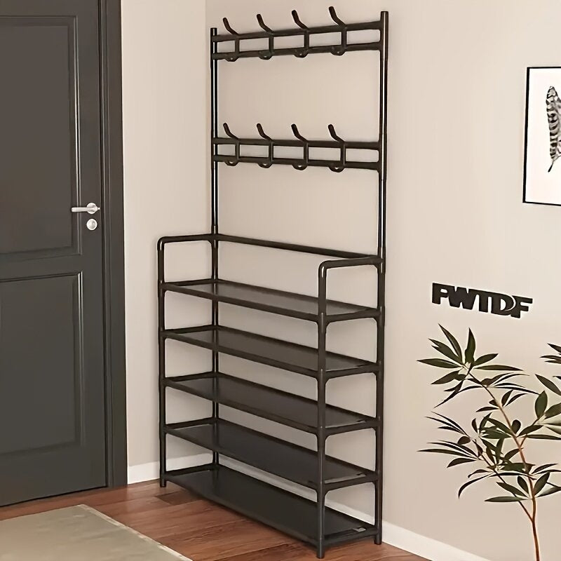 Raft Metalic pentru Pantofi Reglabil 4/5 Niveluri cu Cuier Independent cu 8 Cârlige, Negru