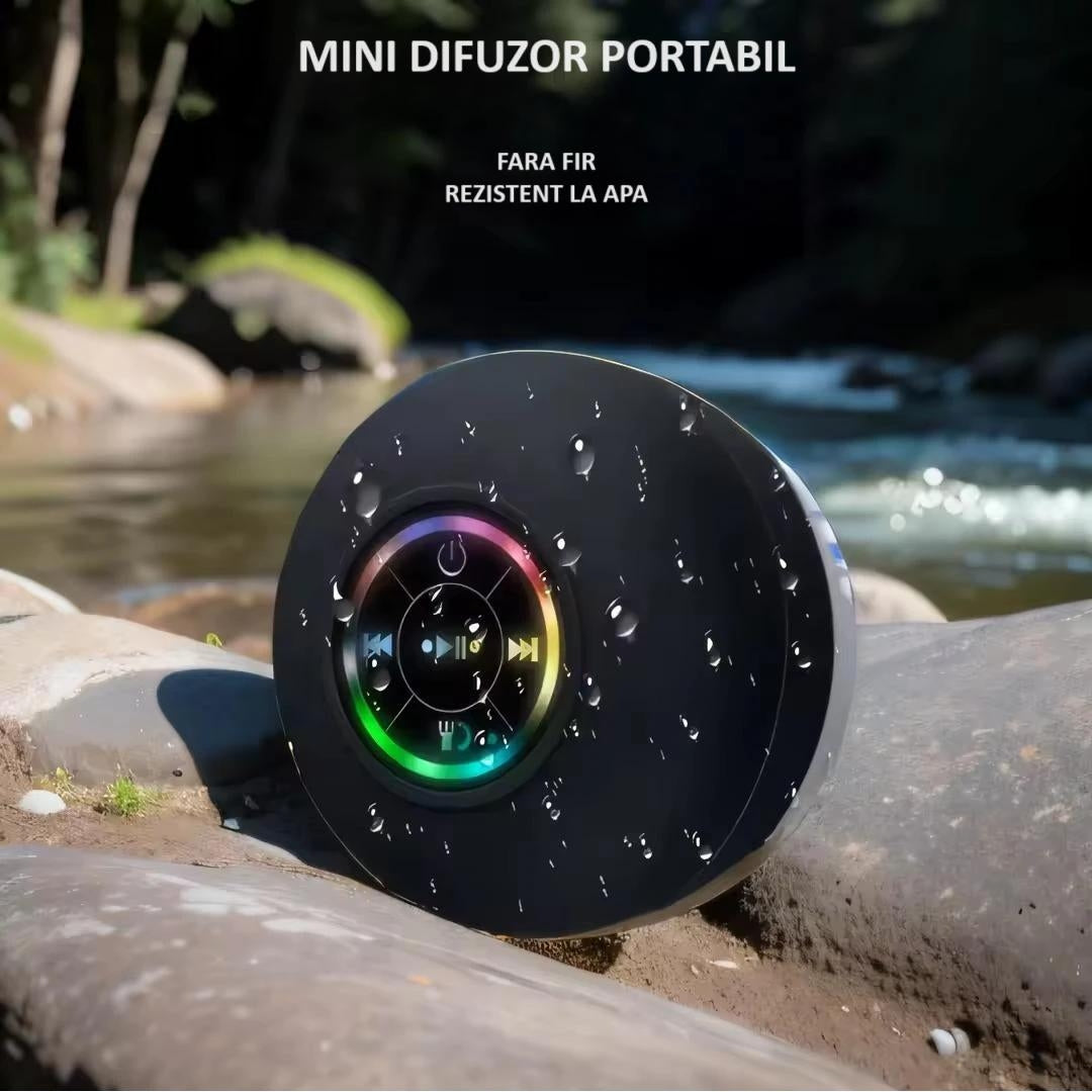 Boxă Bluetooth cu Ventuză și Lumini RGB, Rezistentă la Stropi IPX4, cu Microfon