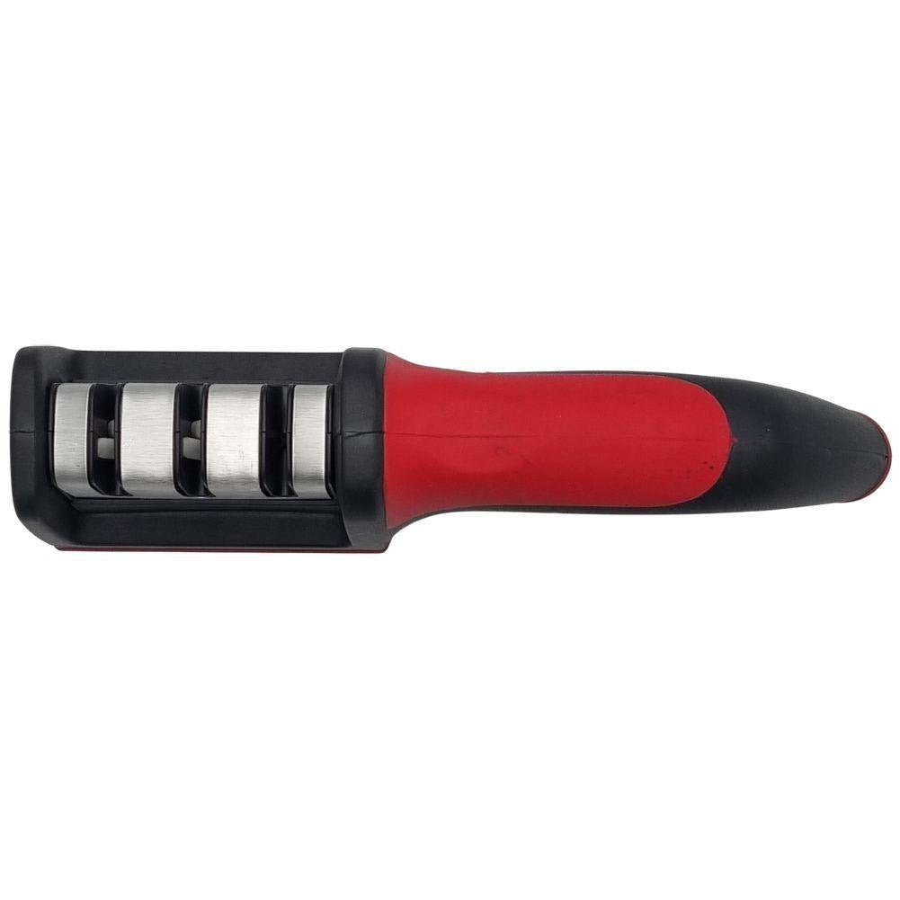 Ascuțitor de Cuțite cu 3 Trepte și Mâner Ergonomic, Negru/Roșu