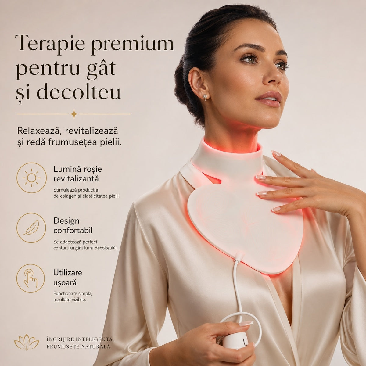 Mască LED pentru Față și Gât cu Lumină Roșie, 6 Moduri, din Silicon Flexibil, Reîncărcabilă