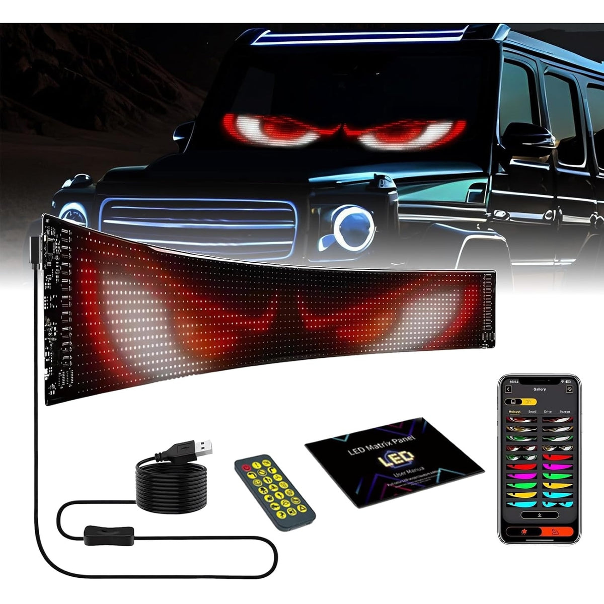 Ecran LED Flexibil pentru Mașină, Control din Aplicație, Mesaje și Animații Color, 16 x 96 Pixeli