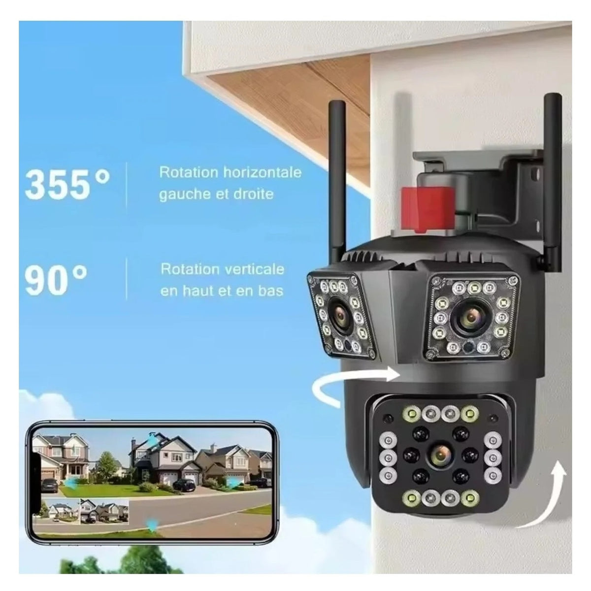 Cameră de Supraveghere Wi-Fi 4K cu 3 Obiective, Zoom 10X, PTZ, Auto Tracking, IP66 Exterior