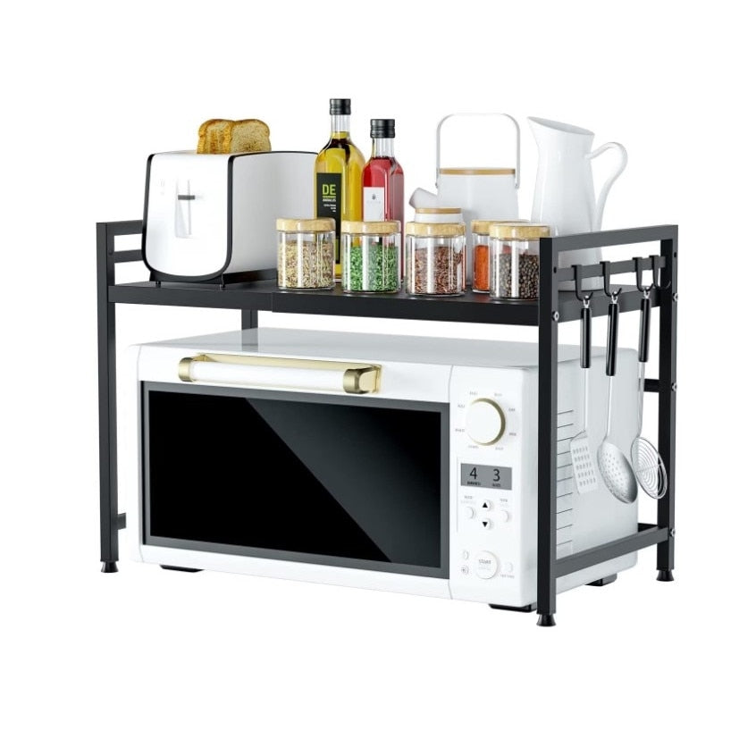 Raft Metalic Extensibil pentru Microunde, Lățime Reglabilă 40–60 cm, Negru