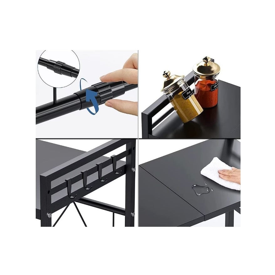 Raft Metalic Extensibil pentru Microunde, Lățime Reglabilă 40–60 cm, Negru