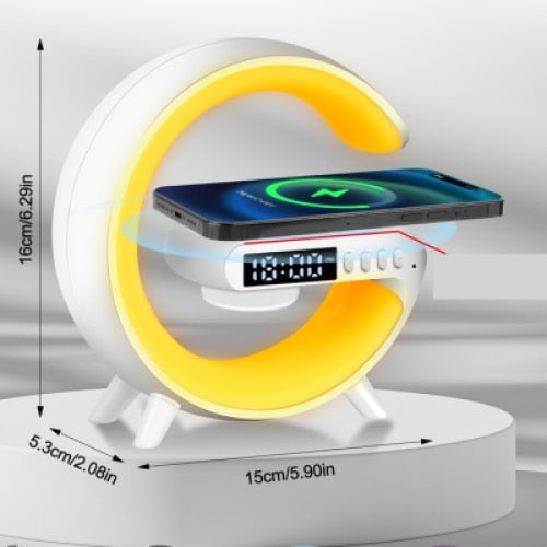 Stație de Încărcare Wireless 15W cu Boxă Bluetooth, Radio FM și Lumină RGB